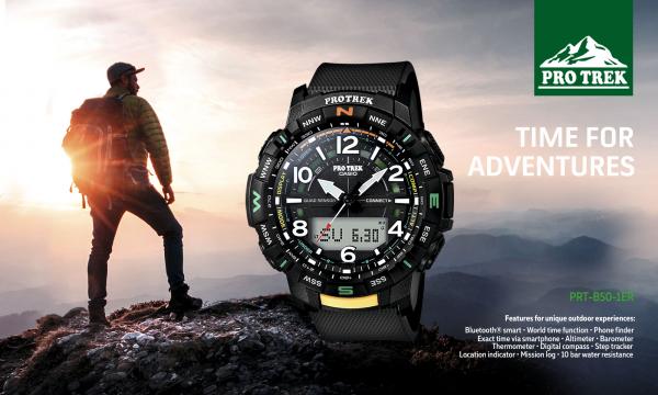 Многофункциональные часы для туризма, охоты, рыбалки CASIO PRO TREK с барометром, термометром, компасом, альтиметром, солнечной батарейкой.