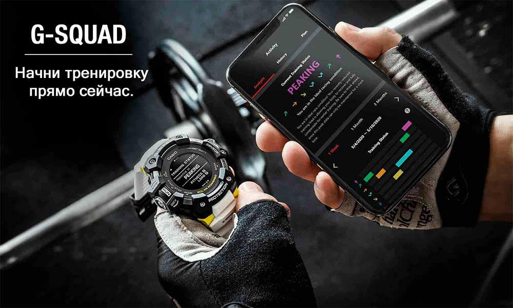 Спортивные мужские и женские фитнес-часы CASIO G-SHOCK G-SQUAD с шагомером, Bluetooth, ударопрочные, водонепроницаемые.