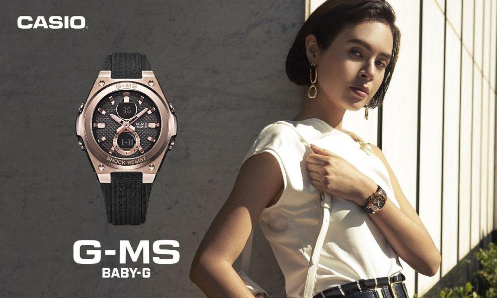 Женские противоударные фэшн часы CASIO BABY-G G-MS в стальном корпусе с подсветкой, солнечная батарейка, водонепроницаемые.