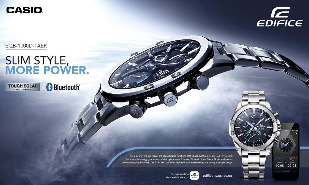 Стальные спортивные мужские часы CASIO EDIFICE BLUETOOTH с солнечной батарейкой Solar и водонепроницаемостью 100 метров.