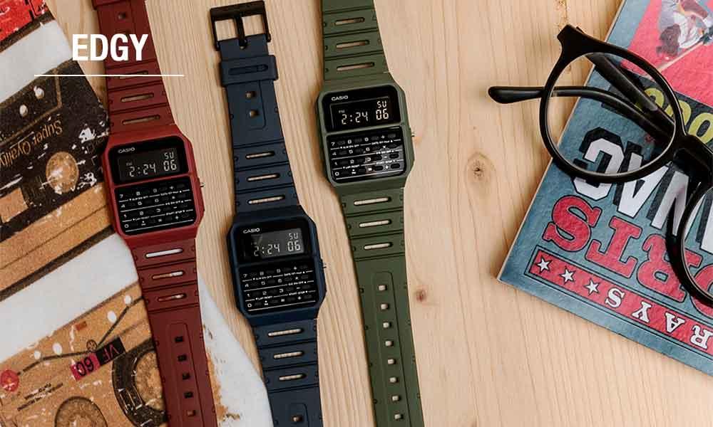 Винтажные олдскульные цифровые ретро часы 90-х CASIO VINTAGE EDGY с калькулятором, water resist, мужские и женские.