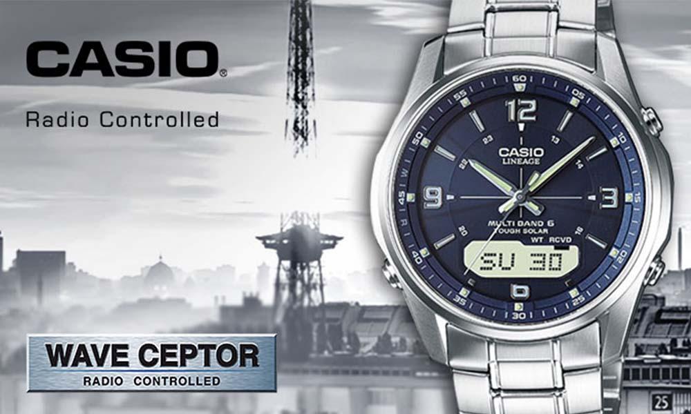 Классические стальные и титановые часы CASIO RADIO CONTROLLED с сапфировым стеклом и радиосинхронизацией времени Wave Ceptor.
