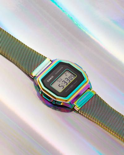 Радужные винтажные фэшн часы VINTAGE A1000RBW-1ER с классическим креплением миланского IP gold браслета к корпусу.