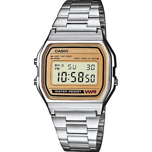 Винтажные электронные ретро часы 90-х CASIO VINTAGE A158WEA-9EF с желтым циферблатом на стальном браслете, WR.