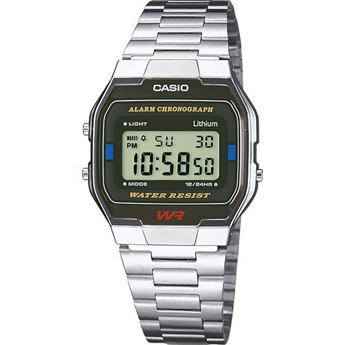 Винтажные электронные ретро часы 90-х CASIO VINTAGE A163WA-1QES с черным циферблатом на стальном браслете, WR.