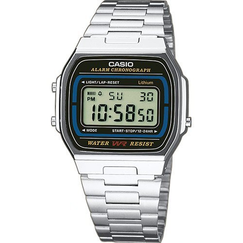 Винтажные электронные часы CASIO VINTAGE A164WA-1VES с черно-синей рамкой прямоугольного циферблата, календарь, WR.