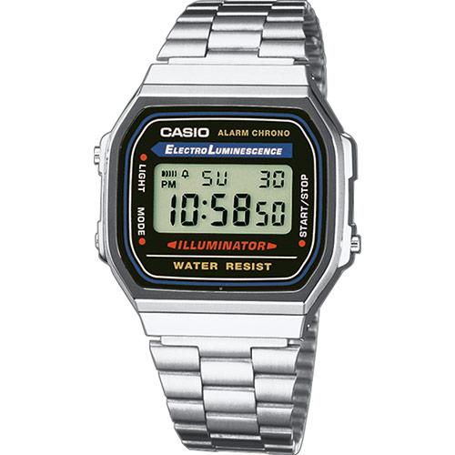 Винтажные электронные ретро часы 90-х CASIO VINTAGE A168WA-1YES с черным циферблатом, стальной браслет, Illuminator.