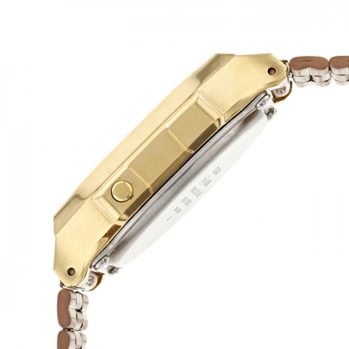 Прямоугольный корпус часов CASIO VINTAGE A168WECM-5EF выполнен из полимерного пластика с глянцевым желтым покрытием.
