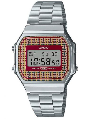 Винтажные ретро часы 90-х CASIO VINTAGE A168WEF-5AEF Digital Houndstooth Pattern с коричневым циферблатом на браслете, WR.