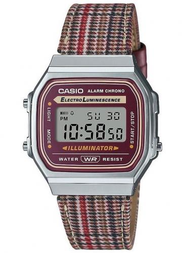 Винтажные ретро часы 90-х CASIO VINTAGE A168WEFL-5AEF Digi с узором утиные лапки на циферблате и тканевом ремне, WR.
