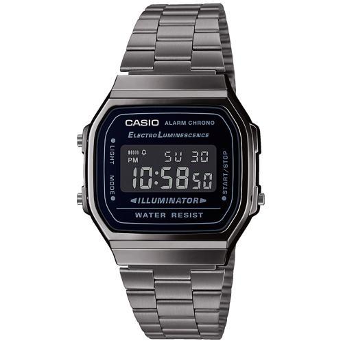 Винтажные часы CASIO VINTAGE A168WEGG-1BEF IP grey с черной рамкой инверсного дисплея на сером браслете, digital, WR.