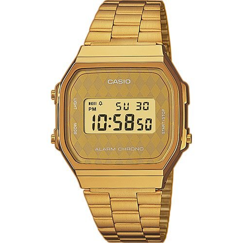 Позолоченные винтажные электронные часы 90-х CASIO VINTAGE A168WG-9BWEF желтые IP gold на стальном браслете, цифровые.