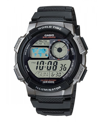 Спортивные электронные часы CASIO AE-1000W-1BVEF черные на полимере, таймер и секундомер, 10-летняя батарейка, wr100m.