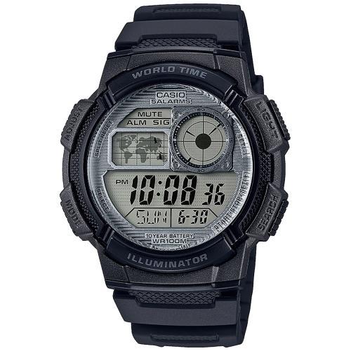 Спортивные электронные часы CASIO AE-1000W-7AVEF черно-серые, полимер, 100m, таймер и секундомер, 10-летняя батарейка. 