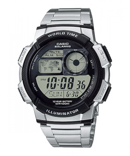 Спортивные электронные часы CASIO AE-1000WD-1AVEF серые на браслете, таймер и секундомер, 10-летняя батарейка, wr100m.