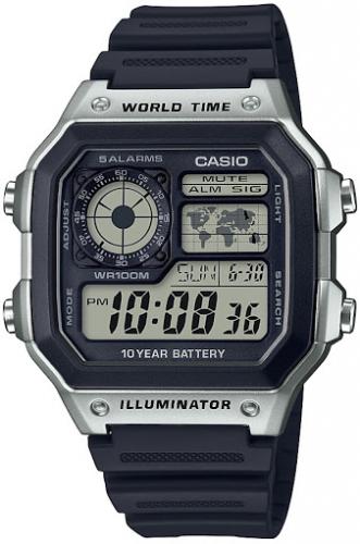 Квадратные электронные часы CASIO AE-1200WH-1CVEF серые на полимере, таймер и секундомер, 10-летняя батарейка, wr100m.
