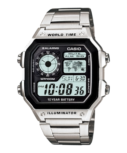 Квадратные электронные часы CASIO AE-1200WHD-1AVEF черные на браслете, таймер и секундомер, 10-летняя батарейка, wr100m.
