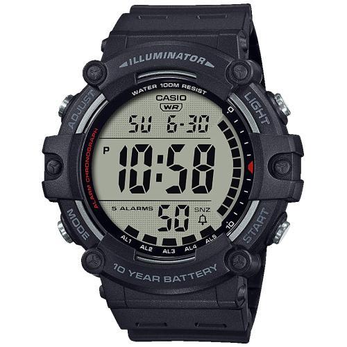 Большие спортивные цифровые часы CASIO AE-1500WH-1AVEF черные, полимер, таймер и секундомер, 10 лет батарейка, wr100m.