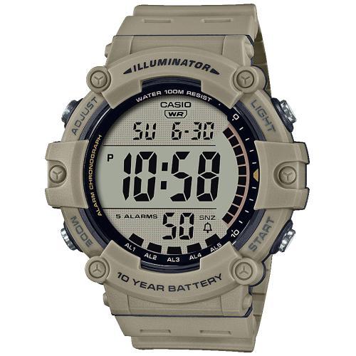 Большие спортивные цифровые часы CASIO AE-1500WH-5AVEF бежевые, таймер и секундомер, 10-летняя батарейка, wr 100m.
