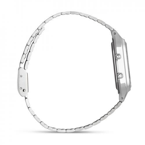 Серебристый браслет часов CASIO VINTAGE AQ-230A-1DMQYES выполнен в популярном стиле Oyster из нержавеющей стали.