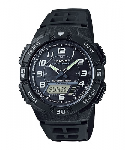Наручные часы CASIO AQ-S800W-1BVEF черные на полимере, солнечная батарейка, таймер и секундомер, wr100m, Ana-Digi.