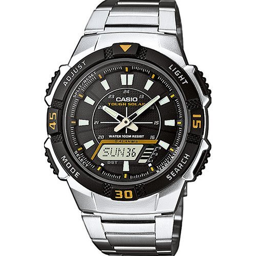 Наручные часы CASIO AQ-S800WD-1EVEF черные на браслете, солнечная батарейка, таймер и секундомер, wr100m, Ana-Digi.