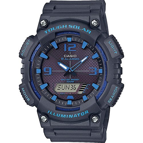 Спортивные часы CASIO AQ-S810W-8A2VEF серо-синие на полимере, wr100m, Ana-Digi, солнечная батарейка, таймер и секундомер.