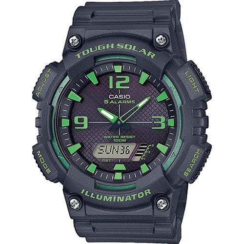 Спортивные часы CASIO AQ-S810W-8A3VEF серо-зеленые, полимер, wr100m, Ana-Digi, солнечная батарейка, таймер и секундомер.