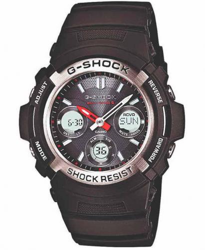 Компактные противоударные часы CASIO G-SHOCK AWG-M100-1AER черные, безель из алюминия, Solar, Multi Band, Ana-Digi, 200m.