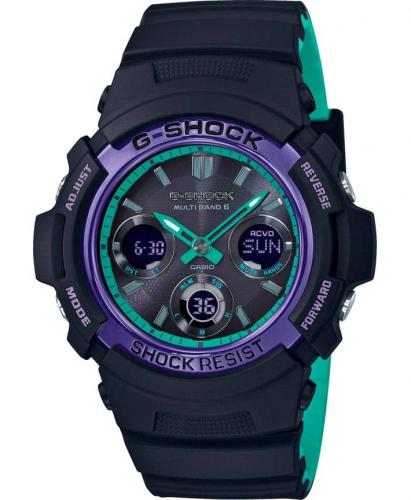 Компактные противоударные часы CASIO G-SHOCK AWG-M100SBL-1AER Joker «’90s Color Blue&Purple Accent» Solar, Wave Ceptor.