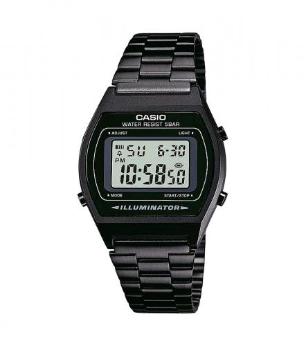 Винтажные олдскульные ретро часы 90-х CASIO VINTAGE B640WB-1AEF черные IP black на браслете, цифровые, Illuminator, WR50M.