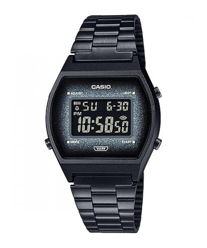 Женские винтажные фэшн часы CASIO VINTAGE B640WBG-1BEF черные IP black, блестки глиттер на дисплее, digi, Illuminator.