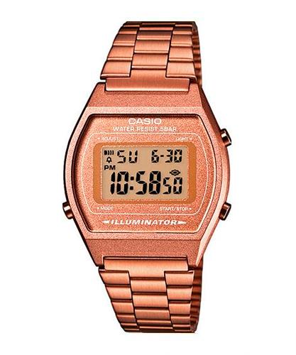 Позолоченные винтажные олдскульные ретро часы 90-х CASIO VINTAGE B640WC-5AEF розовые IP rose gold, цифровые, WR50m.