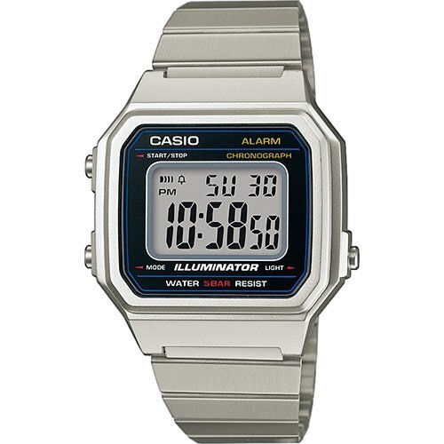 Квадратные винтажные олдскульные часы CASIO VINTAGE B650WD-1AEF Silver с крупной цифровой индикацией на стальном браслете.