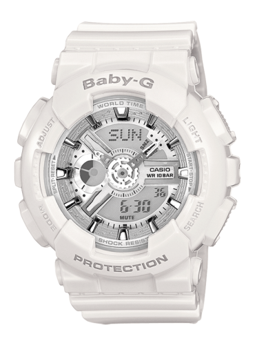 Женские ударопрочные часы CASIO BABY-G BA-110-7A3ER Metallic Elements белые с циферблатом Silver, LED, Ana-Digi, wr100m.