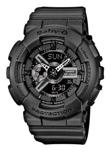 ?Женские ударопрочные часы CASIO BABY-G BA-110BC-1AER Metallic Elements матово-черные инверсные, Ana-Digi, wr100m.