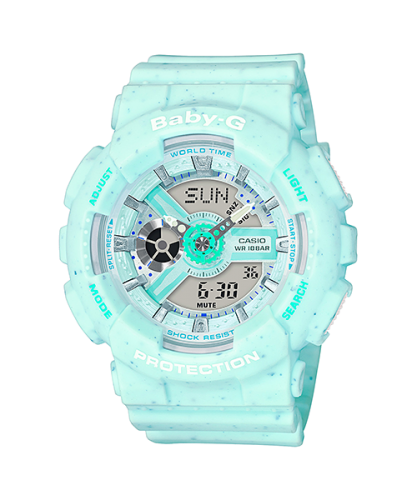 Женские ударопрочные аналогово-цифровые часы CASIO BABY-G BA-110PI-2AER Mint Ice Cream голубые, LED light, wr100m.