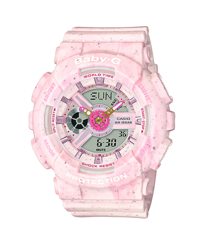 Женские ударопрочные аналогово-цифровые часы CASIO BABY-G BA-110PI-4AER Strowberry Ice Cream розовые, LED light, wr100m.