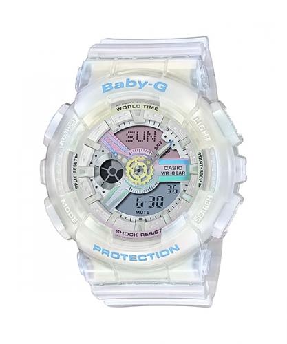 Прозрачные женские ударопрочные часы CASIO BABY-G BA-110PL-7A2ER «Polarized Aurora Borealis» с пурпурным циферблатом.