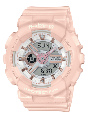 Женские ударопрочные аналогово-цифровые часы CASIO BABY-G BA-110RG-4AER Metallic Elements розовые с IP rose gold, wr100m.