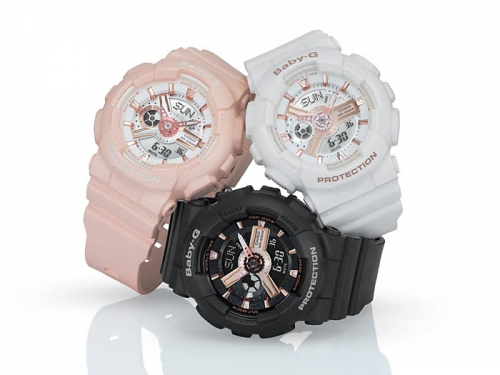Серия женских часов CASIO BABY-G BA-110RG Metallic Elements представлена: BA-110RG-4AER, BA-110RG-1AER, BA-110RG-7AER.