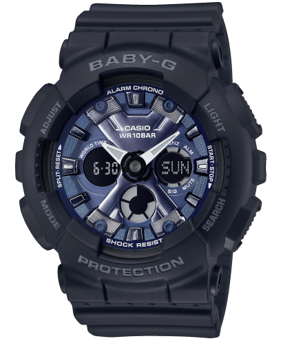 Женские ударопрочные аналогово-цифровые часы CASIO BABY-G BA-130-1A2ER Brilliantly Metal Faces Black&Blue, LED, wr100m.
