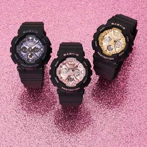 Серия женских часов CASIO BABY-G BA-130 Brilliantly Metal Faces представлена: BA-130-1A2ER, BA-130-1A4ER, BA-130-1A3ER.