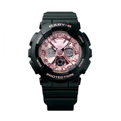Часы BA-130-1A4ER Brilliantly Metal Faces из матово-черного полимера с металлическим циферблатом цвета розового золота.