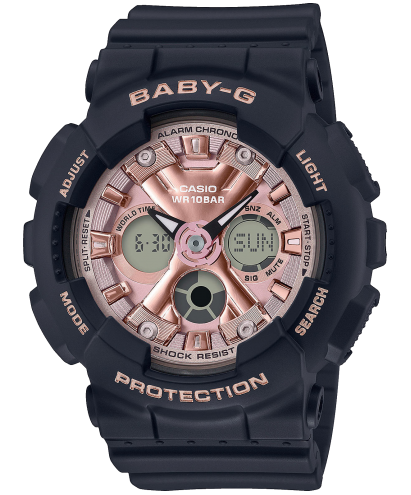 Женские ударопрочные аналогово-цифровые часы CASIO BABY-G BA-130-1A4ER Brilliantly Metal Faces Black&Rose Gold, wr100m.