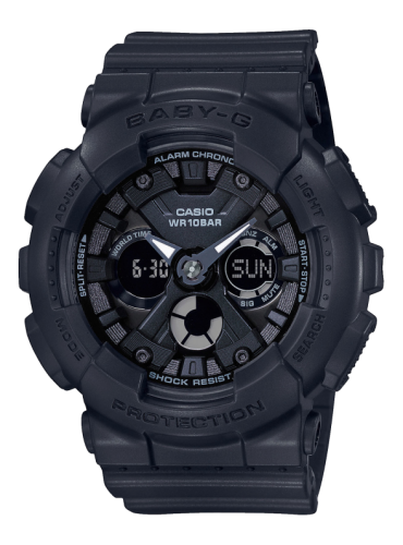 Женские ударопрочные аналогово-цифровые часы CASIO BABY-G BA-130-1AER Metal Face матово-черные инверсные, LED, wr200m.