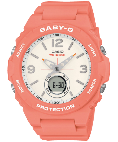 Женские ударопрочные аналогово-цифровые часы CASIO BABY-G BGA-260-4AER оранжевые в ретро стиле, Super Illuminator, wr100m.
