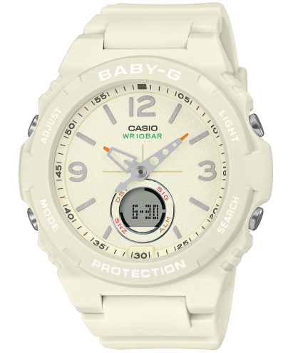 Женские ударопрочные аналогово-цифровые часы CASIO BABY-G BGA-260-7AER белые в ретро стиле, Super Illuminator, wr100m.