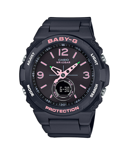 Женские ударопрочные аналогово-цифровые часы CASIO BABY-G BGA-260SC-1AER Black & Pink в ретро стиле, Super Illuminator, 100m.