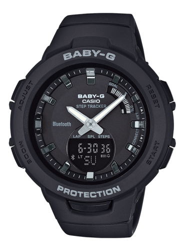 Женские ударопрочные фитнес часы CASIO BABY-G BSA-B100-1AER G-SQUAD черные с шагомером, Bluetooth, lap 200 Ana-Digi 100m.